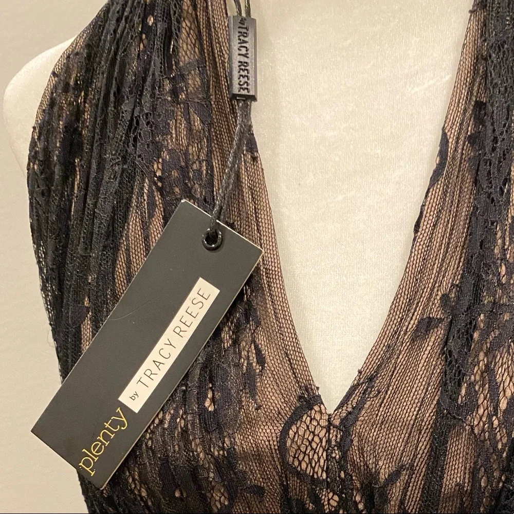 PLENTY by Tracy Reese baby doll halter dress, black lace over nude/SIZE L/NWT - Picture 3 of 8